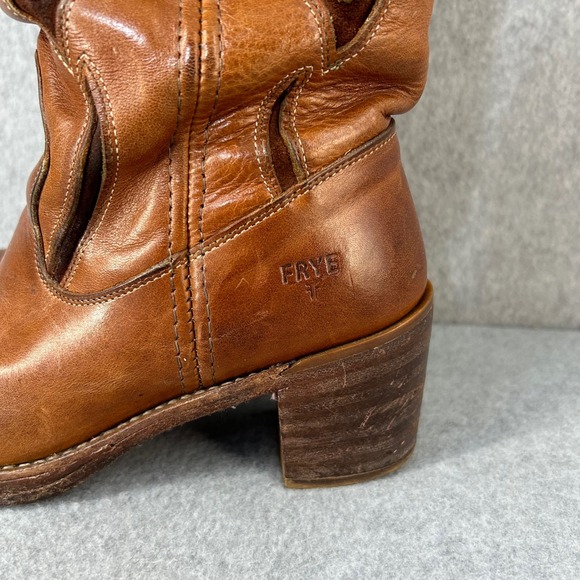 FRYE Sabrina Floral Inlay Campus Boots Brown Leather Western Womens Size 8B Vntg - Picture 10 of 16